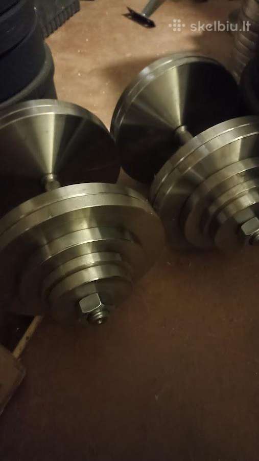 2 hanteliai po 50kg + bicepso grifas