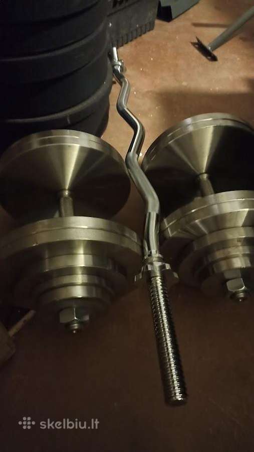 2 hanteliai po 50kg + bicepso grifas - nuotraukos Nr. 2