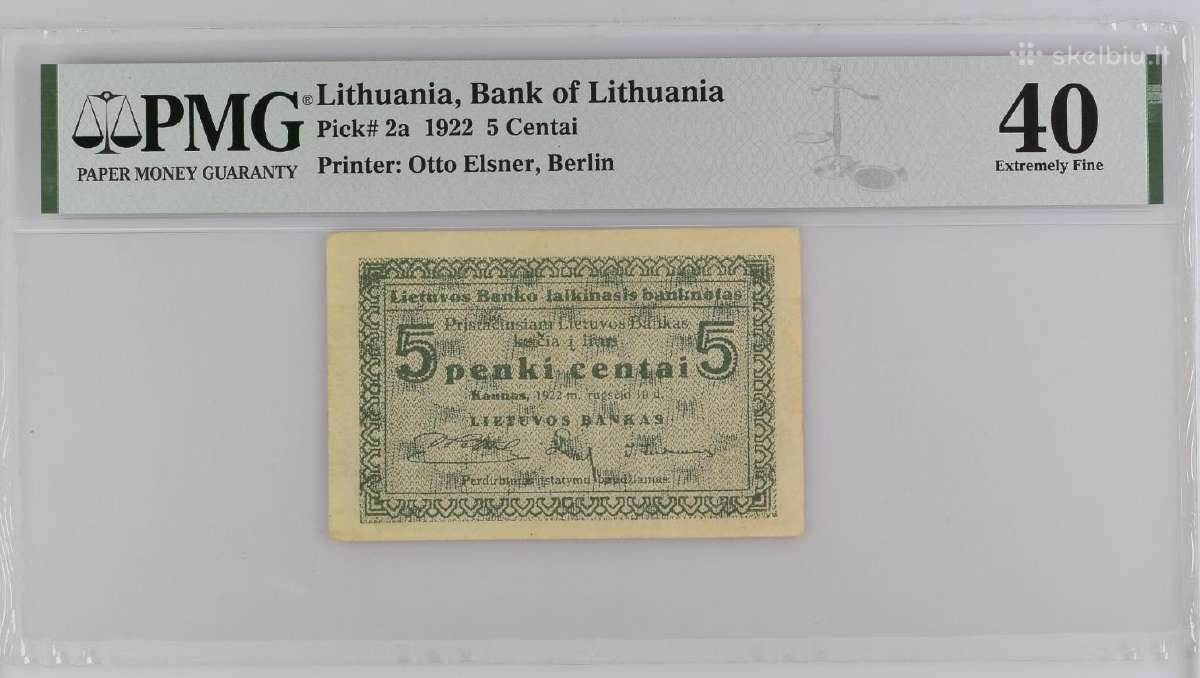 Lietuva 5 Centai (1922-09-10) Pick #2a Pmg 40 Kain