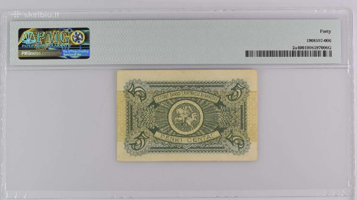 Lietuva 5 Centai (1922-09-10) Pick #2a Pmg 40 Kain - nuotraukos Nr. 2