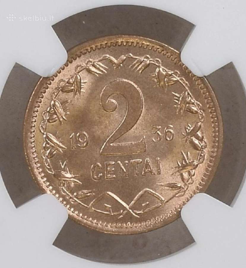 Lietuva 1936 m. 2 ct. Moneta. Ngc Ms63 Rb
