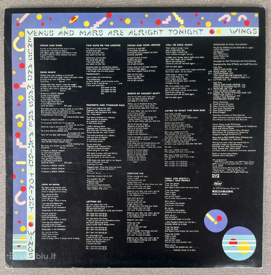 Wings Paul Mccartney Venus And Mars Japonija - nuotraukos Nr. 2