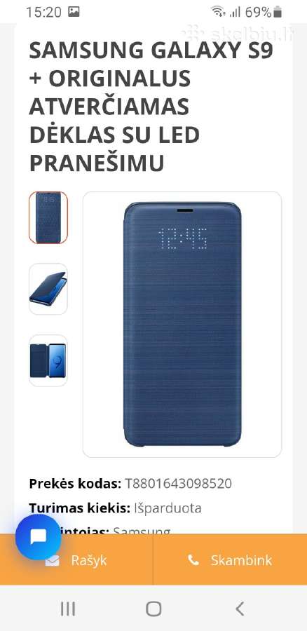 Samsung Galaxy S9 + Originalus atverčiamas dėklas