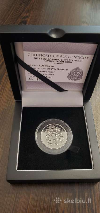 1 oz Platininė moneta. Roaring lion reverse proof