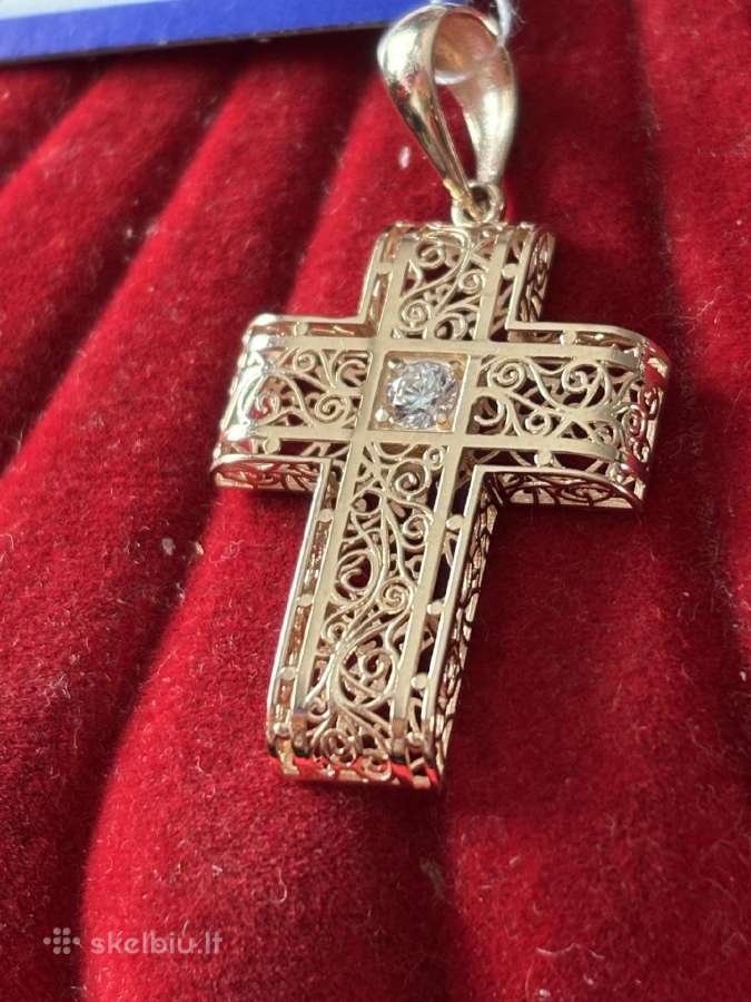 Prabangus auksinis dvipusis ažūrinis kryžiukas - nuotraukos Nr. 2
