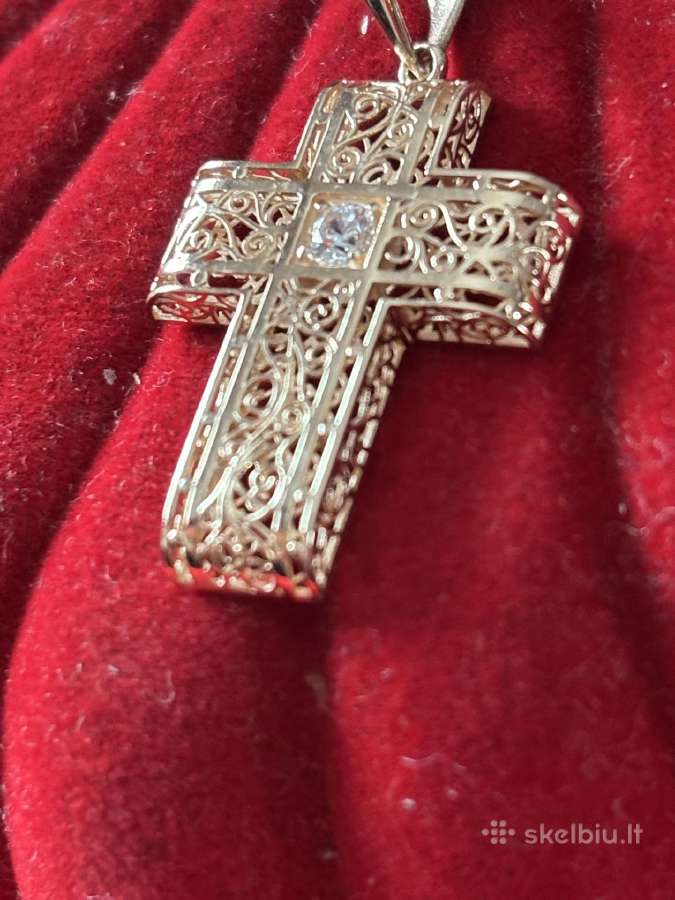 Prabangus auksinis dvipusis ažūrinis kryžiukas - nuotraukos Nr. 5