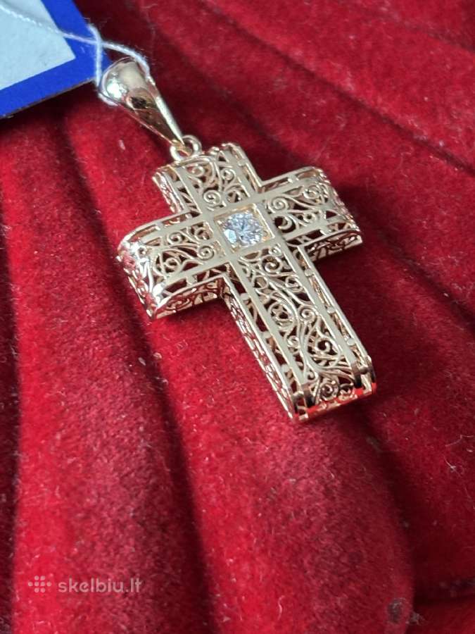 Prabangus auksinis dvipusis ažūrinis kryžiukas - nuotraukos Nr. 7