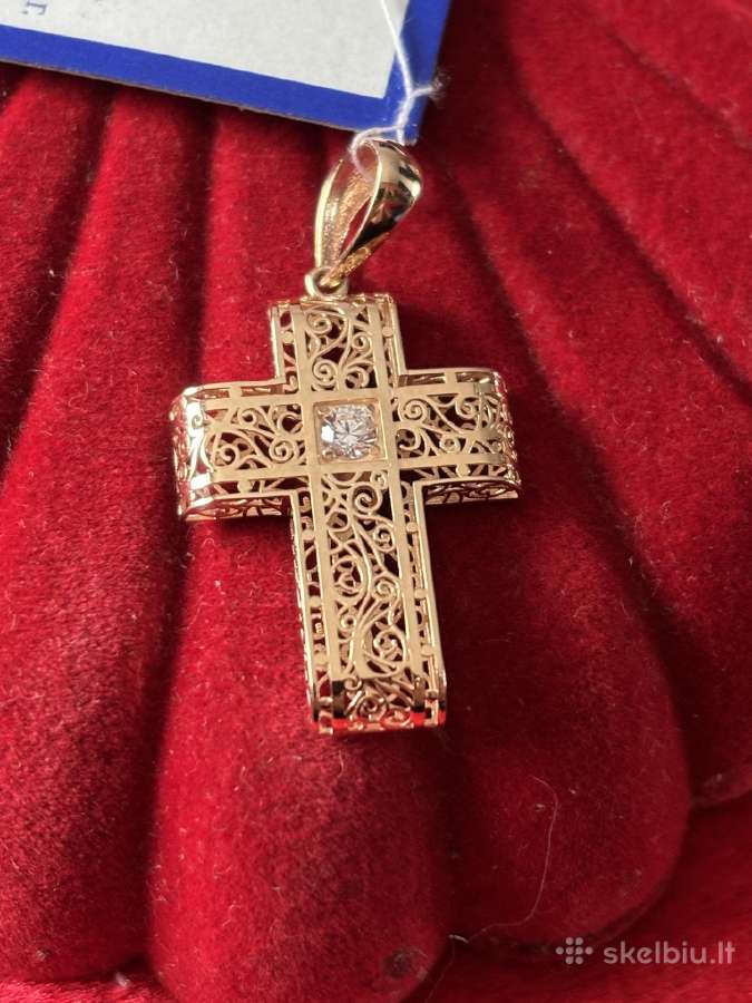 Prabangus auksinis dvipusis ažūrinis kryžiukas - nuotraukos Nr. 8