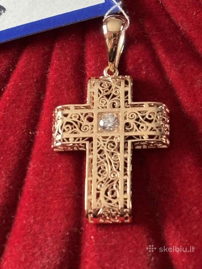 Prabangus auksinis dvipusis ažūrinis kryžiukas - nuotraukos Nr. 9
