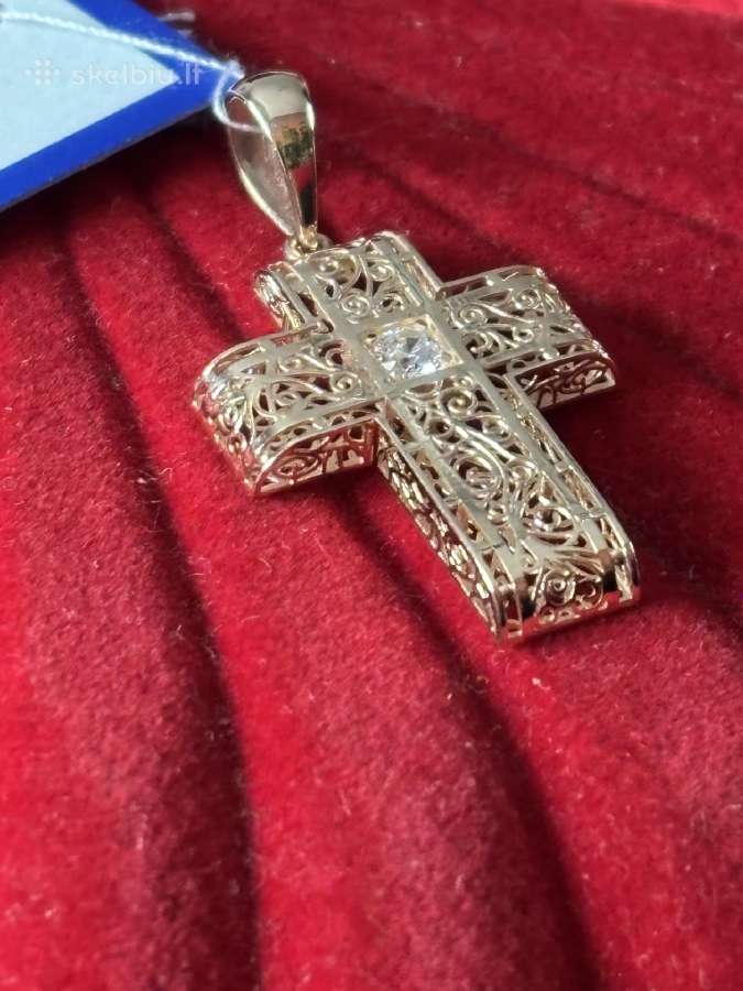 Prabangus auksinis dvipusis ažūrinis kryžiukas - nuotraukos Nr. 12
