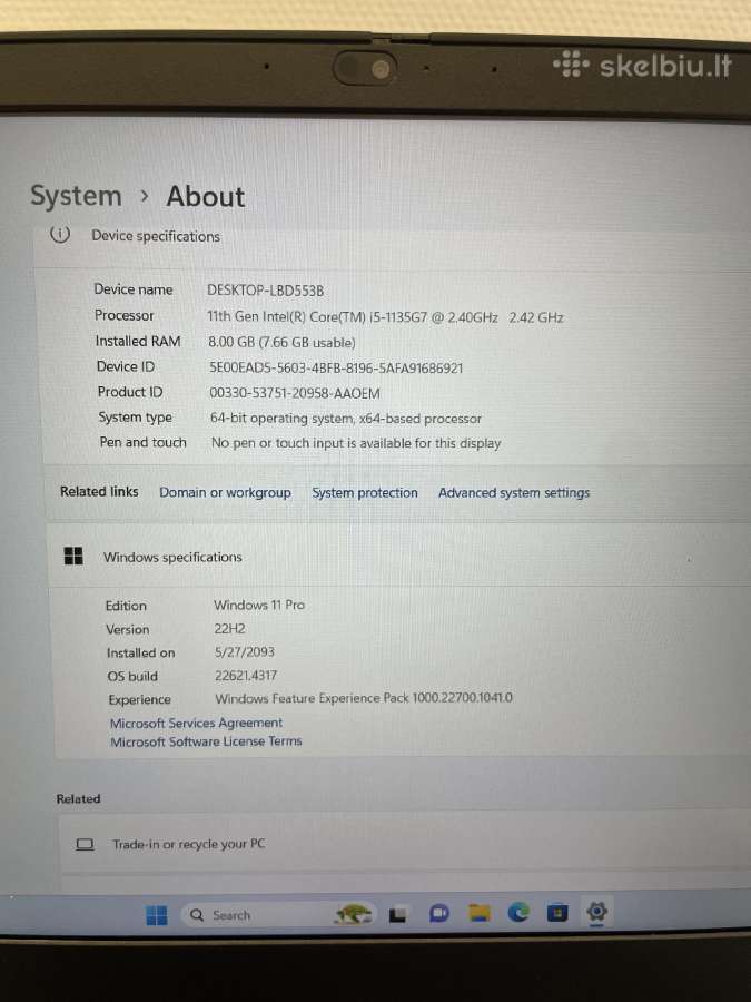 Lenovo Thinkpad L15 i5-1135g7 256 GB SSD 8 GB RAM - nuotraukos Nr. 9