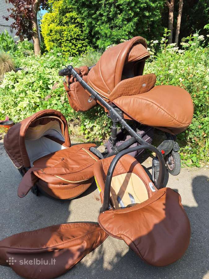 Rudas trijų dalių vežimėlis su autokėdute