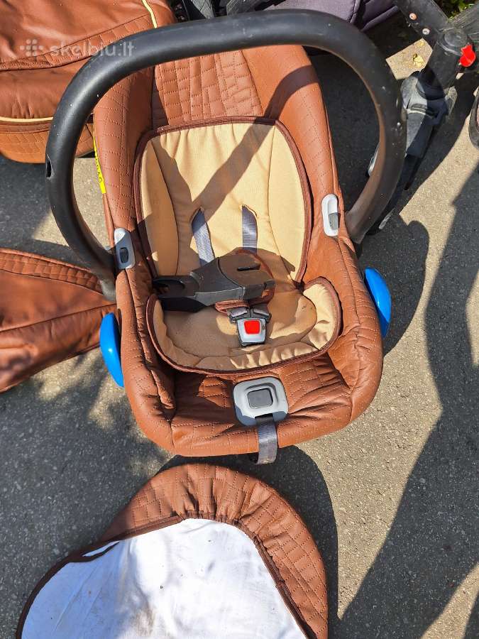 Rudas trijų dalių vežimėlis su autokėdute - nuotraukos Nr. 2
