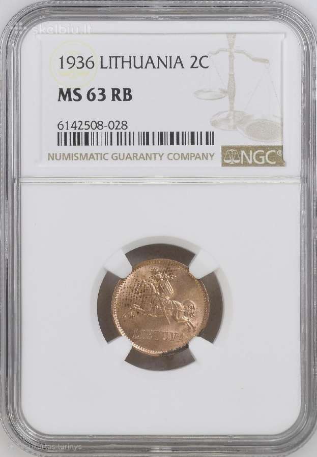 Lietuva 1936 m. 2 ct. Moneta. Ngc Ms63 Rb - nuotraukos Nr. 3