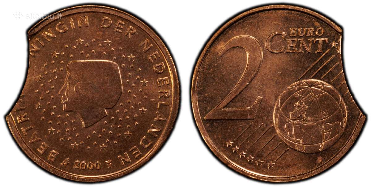 Nyderlandai 2000 2 euro centai Kalyklos klaida - nuotraukos Nr. 3