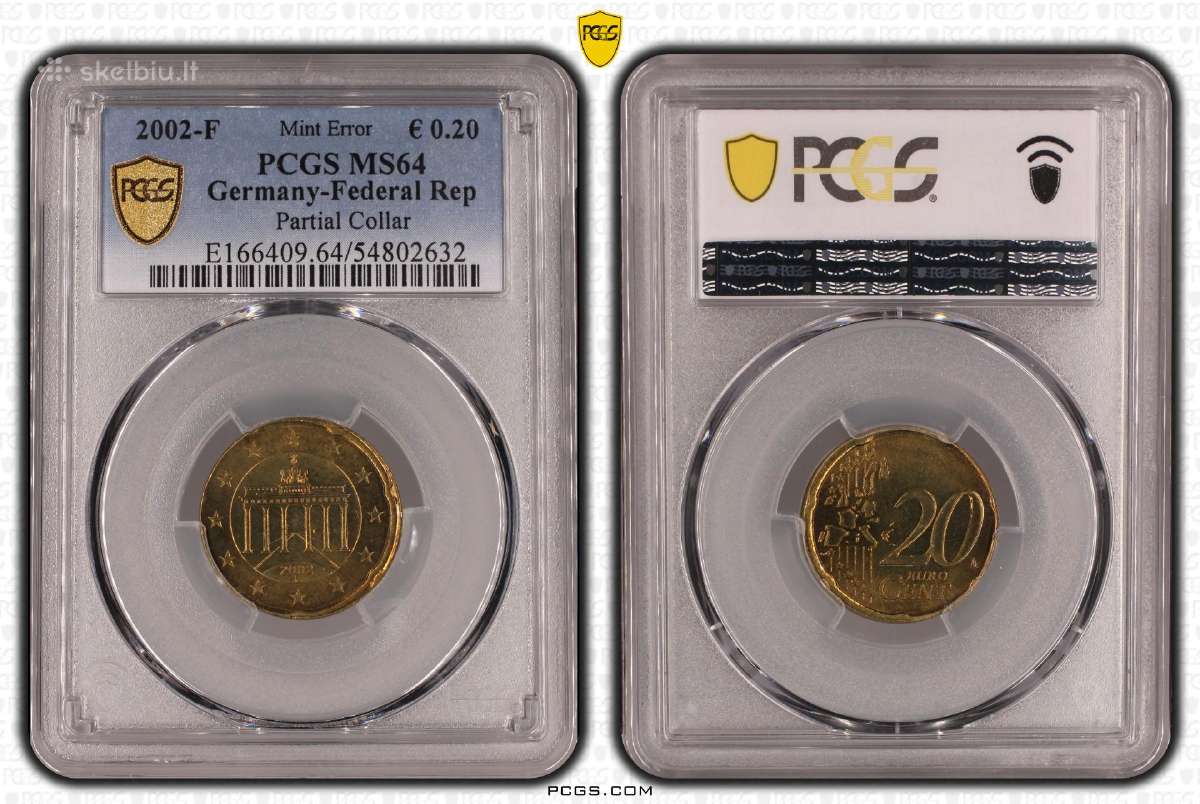 Vokietija 2002 20 centų sertifikuota Pcgs Ms64 - nuotraukos Nr. 3