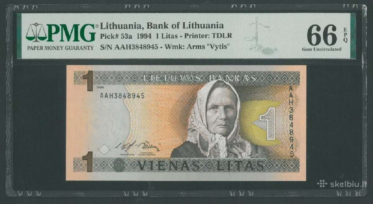 Lietuva 1 Litas 1994 Pmg 66 Epq banknotai