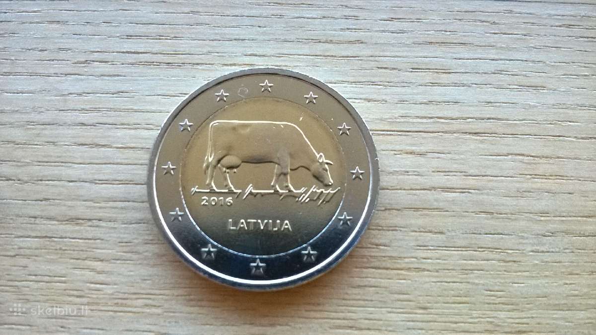 2 Eurai, eurų moneta, Latvija 2016 (karvė)