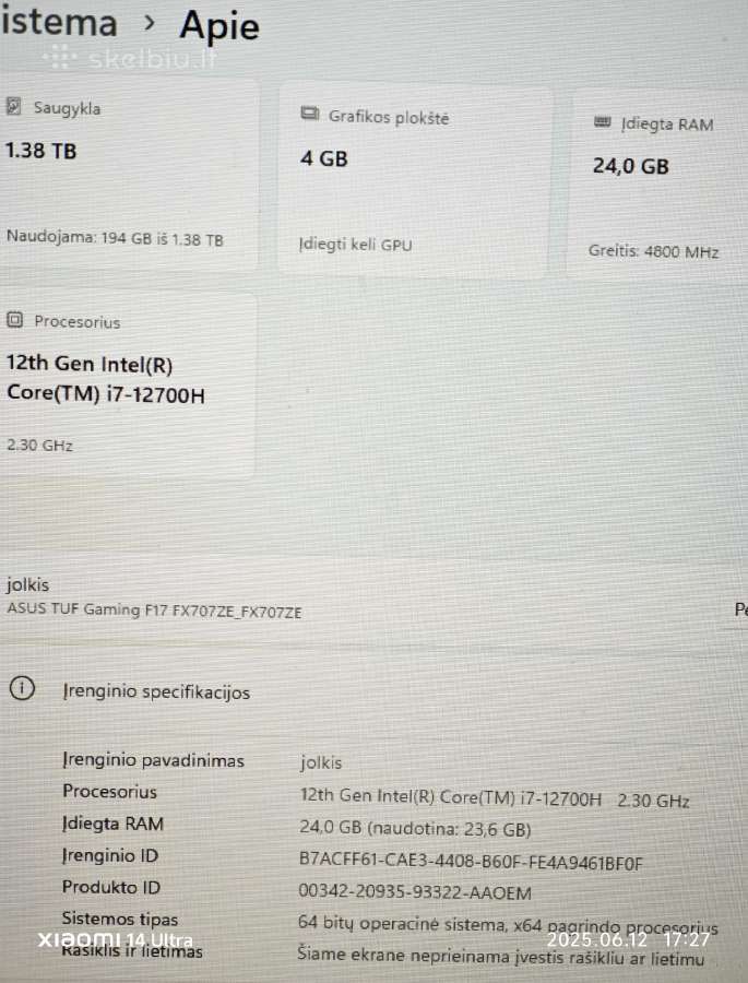Asus tuf gaming f17 fx707ze - nuotraukos Nr. 4