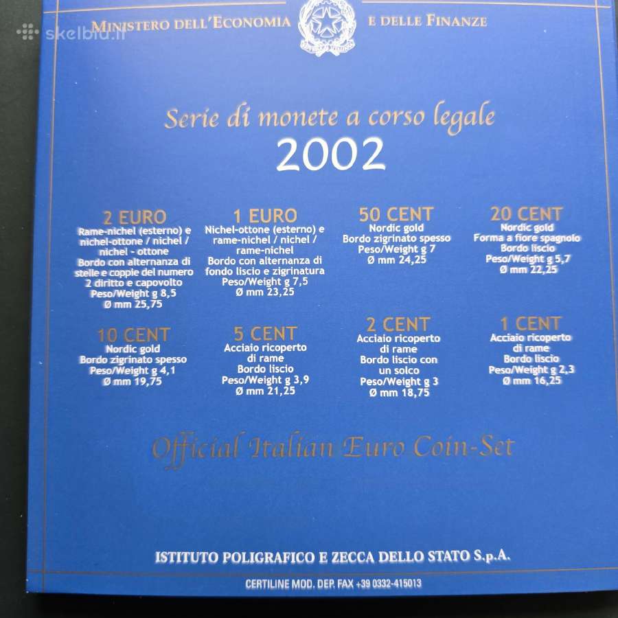 Italija 2002m oficialus Eurų rinkinys Unc - nuotraukos Nr. 4