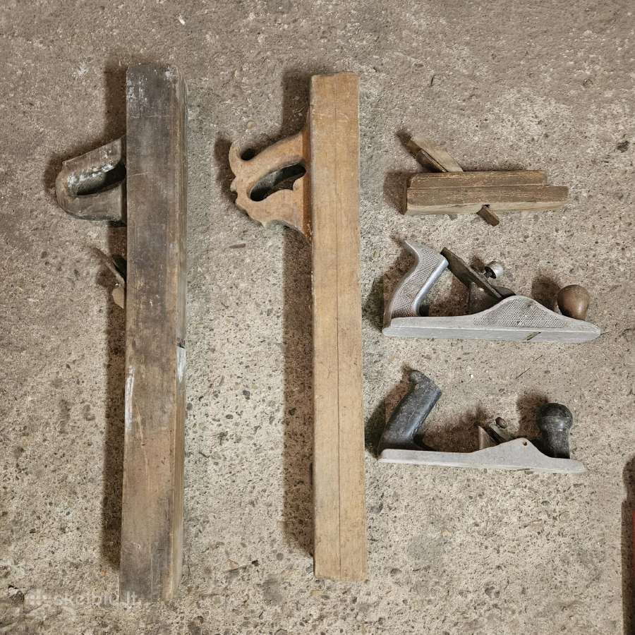 Ilgi,trumpi mediniai, metaliniai senoviniai obliai