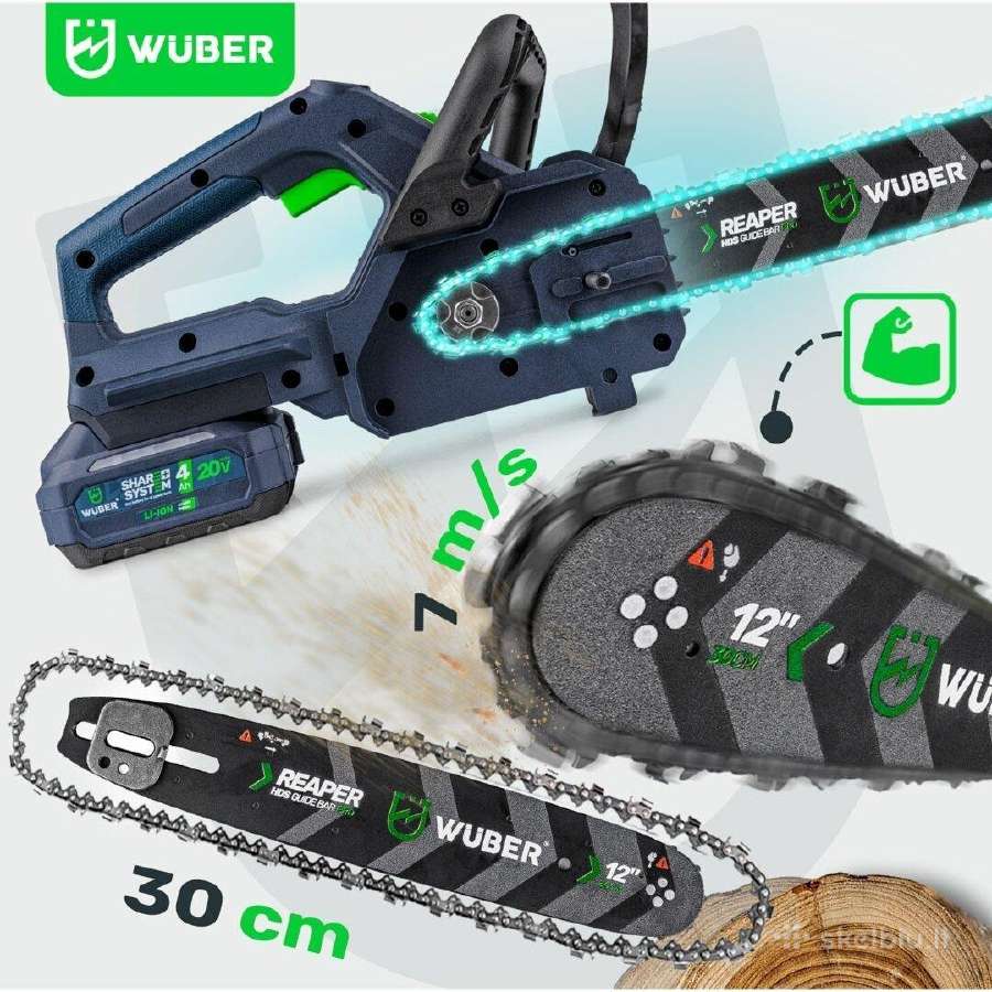 Akumuliatoriniai grandininiai pjūklai Wuber - nuotraukos Nr. 4