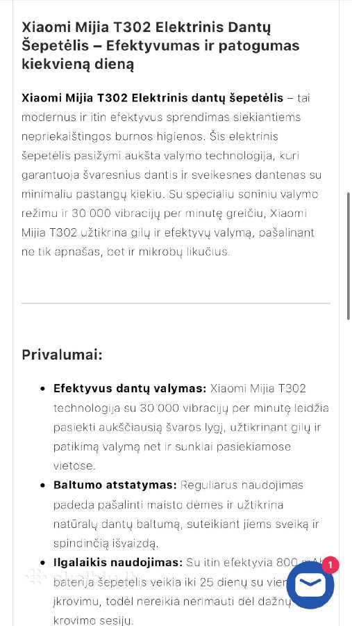 Xiaomi T302 elektrinis dantų šepetėlis - nuotraukos Nr. 2