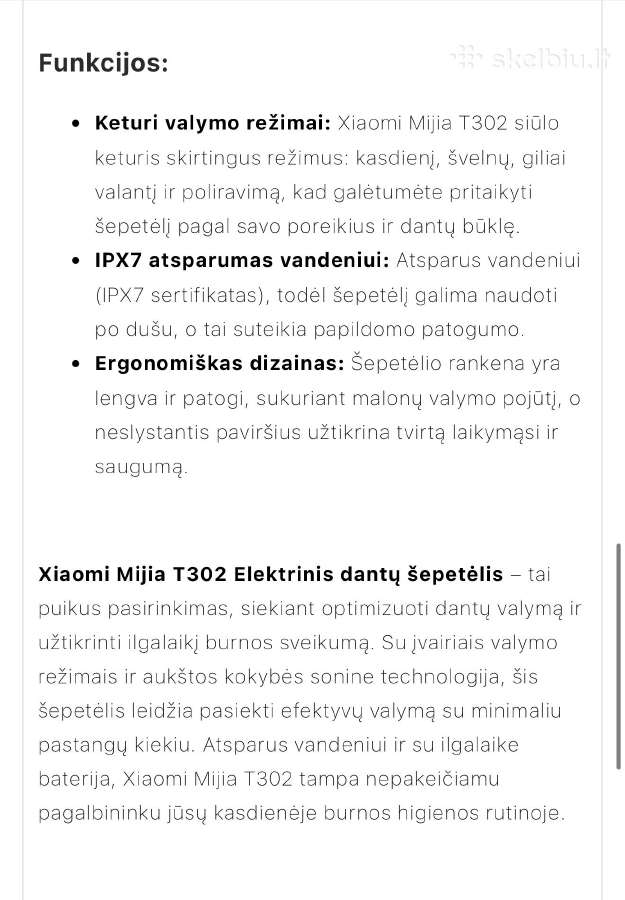 Xiaomi T302 elektrinis dantų šepetėlis - nuotraukos Nr. 3