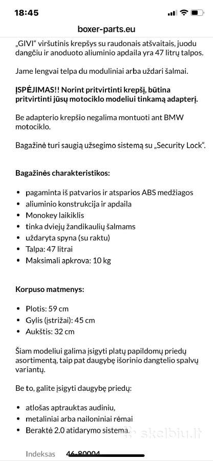 Motociklo daiktadėžė Givi V47 su aliuminio apdaila - nuotraukos Nr. 2