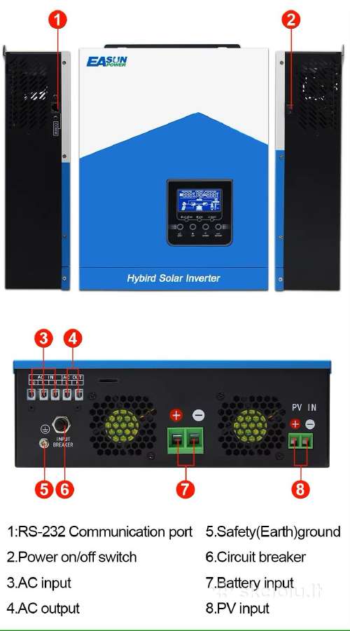 Hibridinis inverteris – off grid 24v 3.2kw su WiFi - nuotraukos Nr. 6