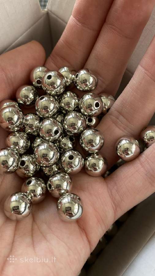 Nauji sidabro spalvos karoliukai 10mm 500 vnt