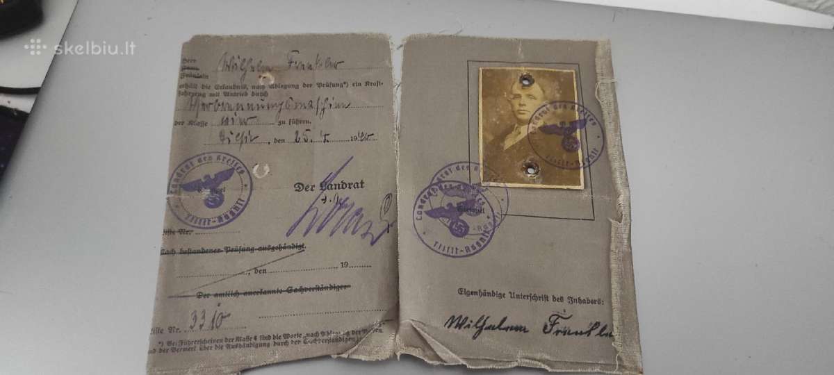 1940 m Tilsit (Sovetsk) naciu vairuotojo pažymėjim