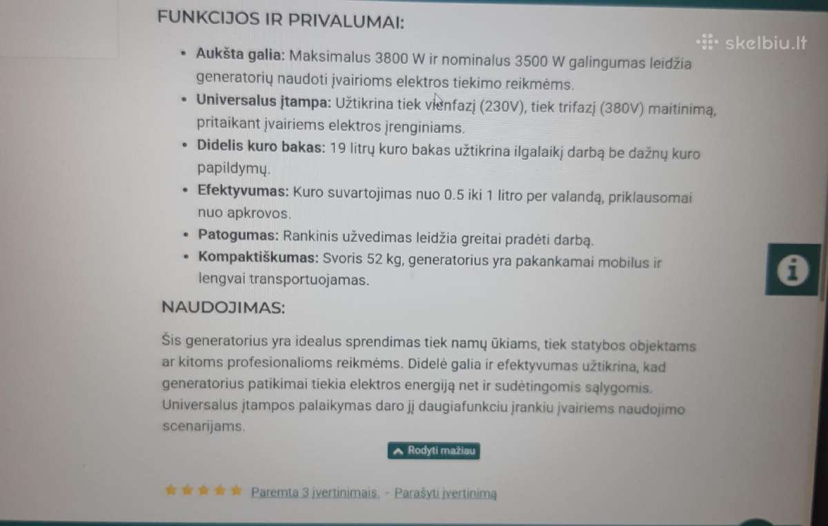 Itališkas trifazis benzininis generatorius Aflatex - nuotraukos Nr. 2