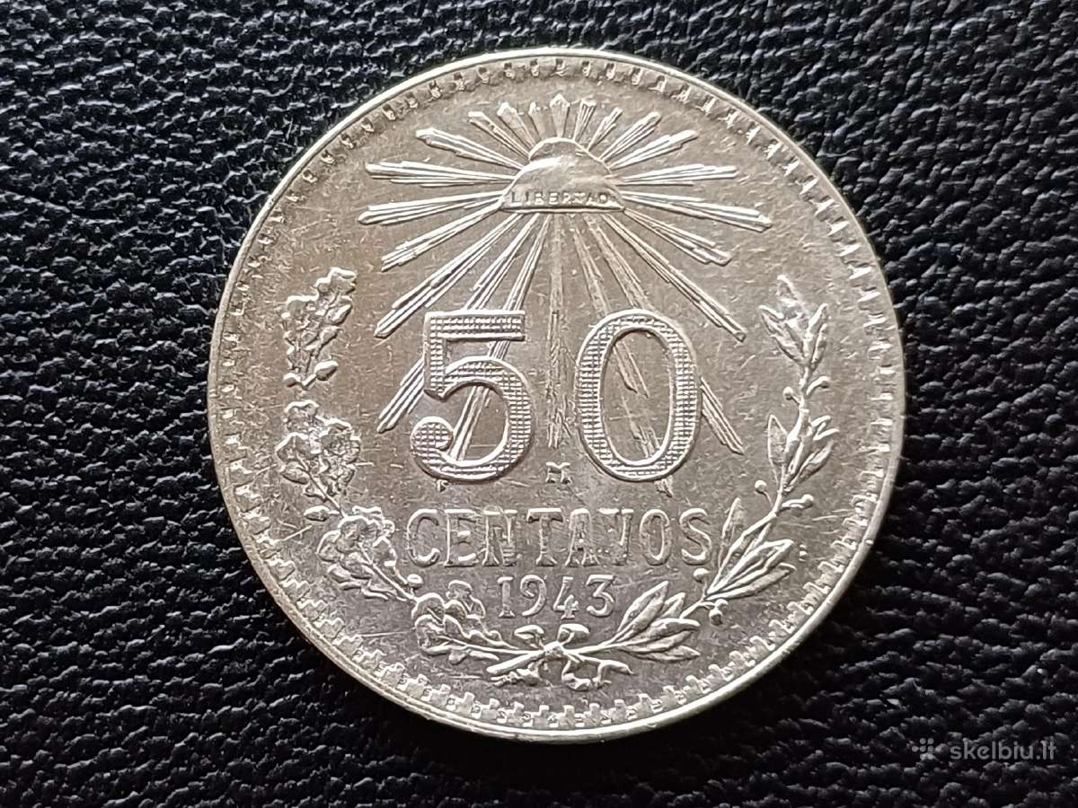 (294) 50 centavų 1943m. Meksika sidabras 720