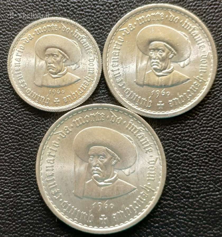 (555) 5,10,20 eskudų 1960m. Portugalija sidabras u - nuotraukos Nr. 2