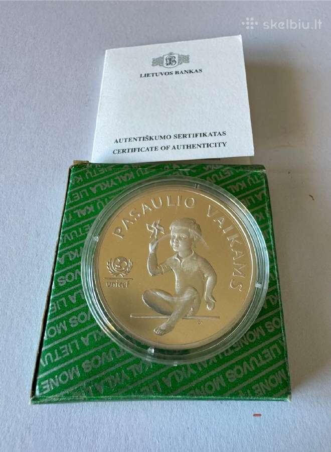 5 litai sidabrinė moneta Pasaulio vaikai , Proof