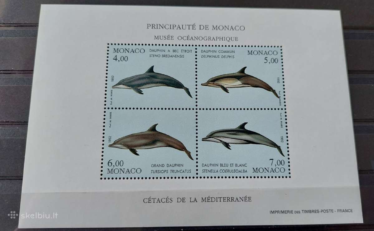 Monakas 1992 delfinai Michel Nr. block 54