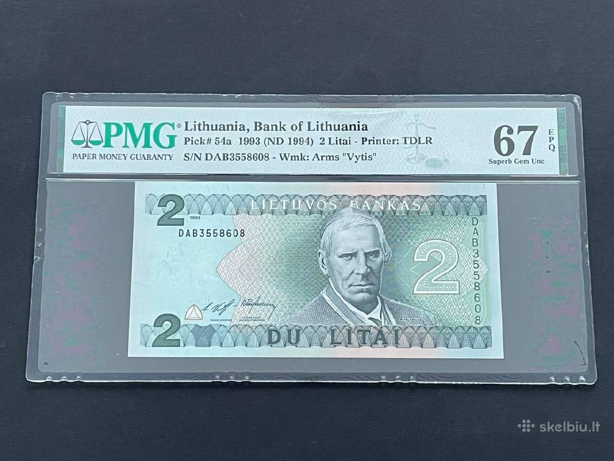 Lietuva 2 Litai 1993 Pmg 67 Epq banknotai