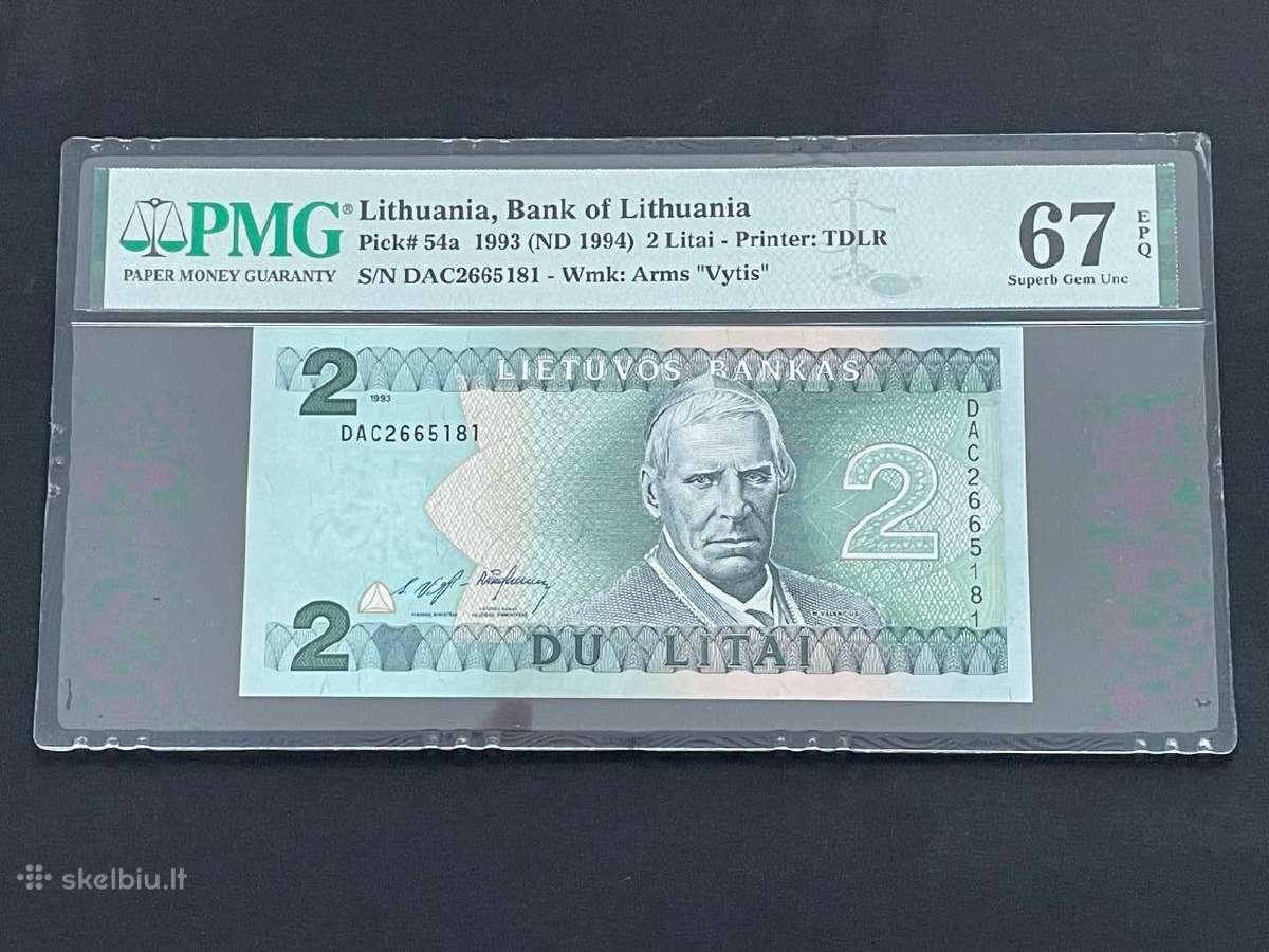 Lietuva 2 Litai 1993 Pmg 67 Epq banknotai - nuotraukos Nr. 2