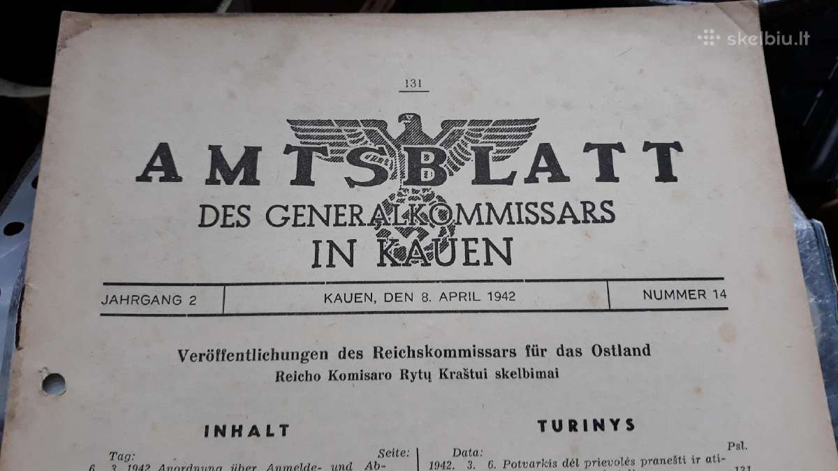 Lietuva Vokietija laikraštis Amtsblatt 1942 - nuotraukos Nr. 2