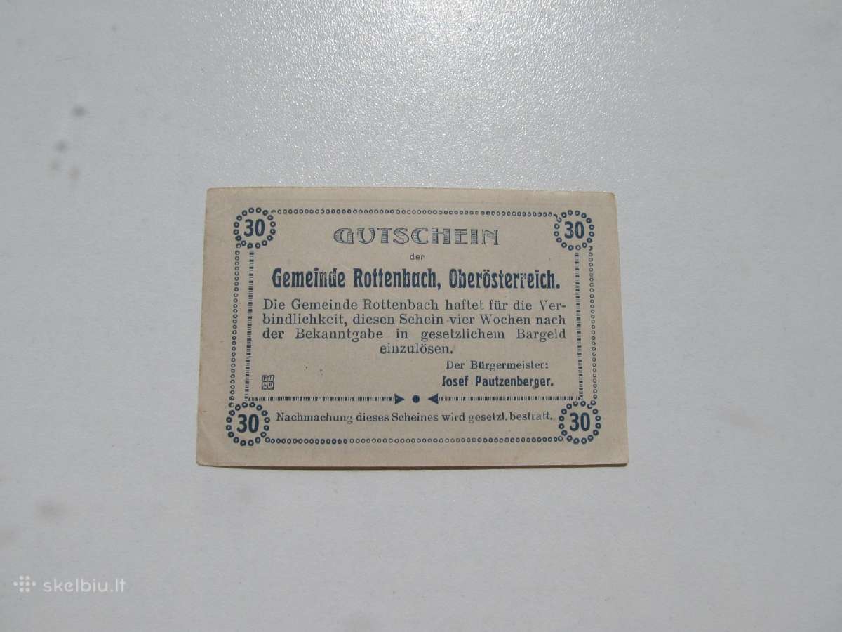 Notgeldas 30 heler , Rotenbach Austrija - nuotraukos Nr. 2