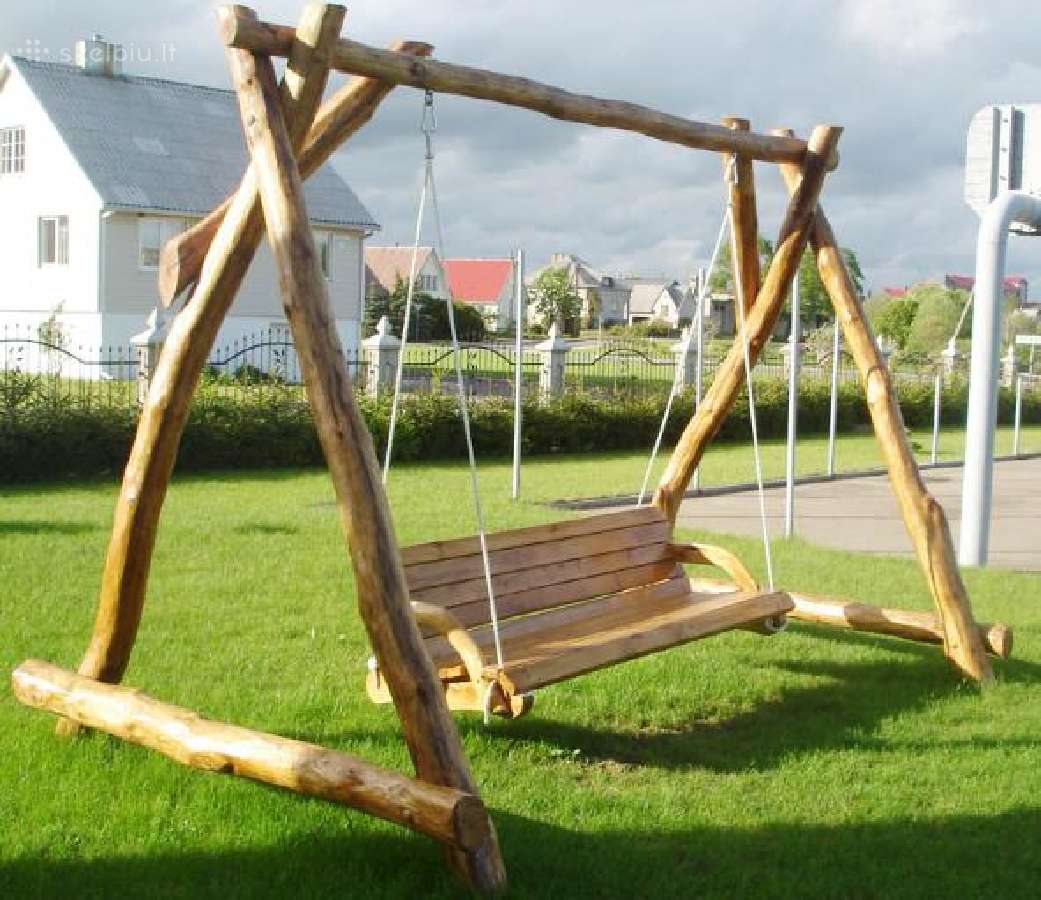 Mediniai lauko baldai, supynė, namelis - nuotraukos Nr. 7
