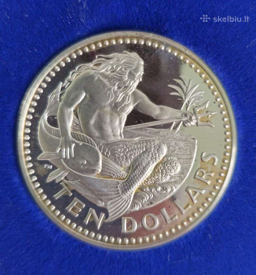 Sidabras Barbadosas 10 dolerių 1977