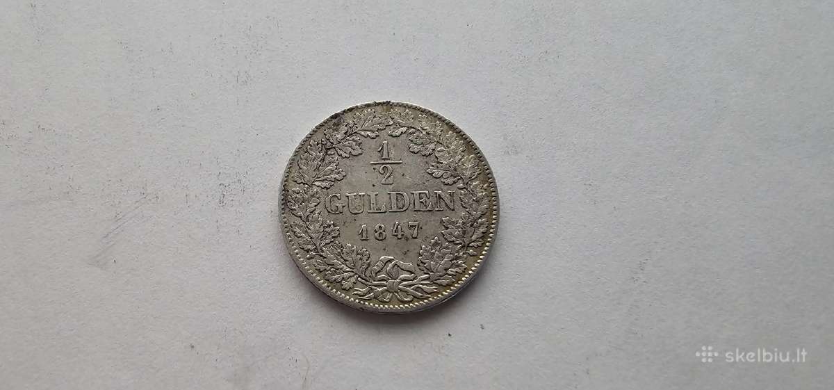 1847 1/2 guldeno Wurtenbergas,retesne - nuotraukos Nr. 2