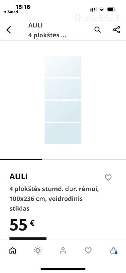 Veidrodinis Auli 4 plokštės stumdomų durų rėmui
