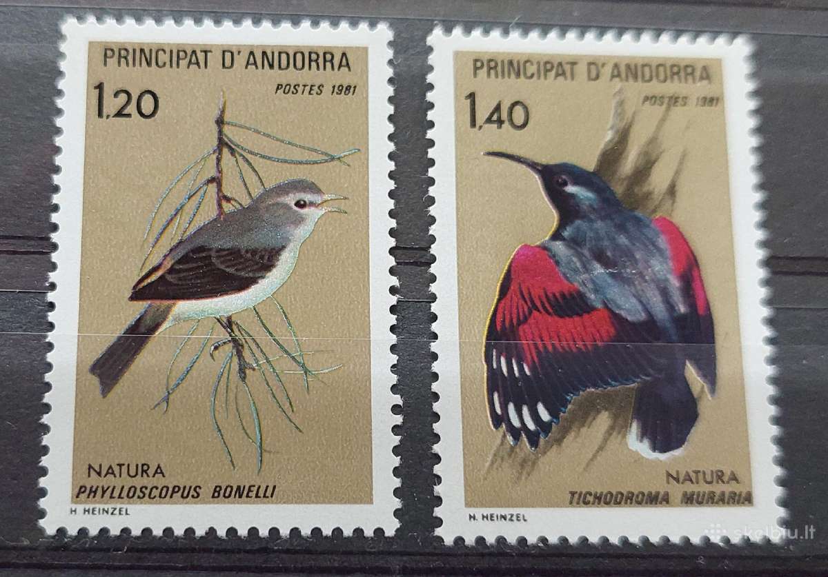 Andora(prancūzu) 1981 paukščiai, švarus, Michel Nr