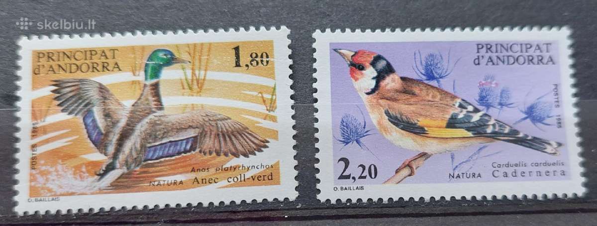 Andora(prancūzu) 1985 paukščiai, švarus, Michel Nr