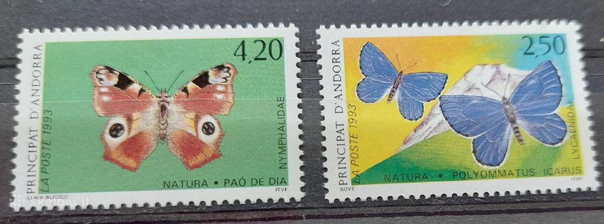 Andora(prancūzu) 1993 drugeliai, švarus, Michel Nr