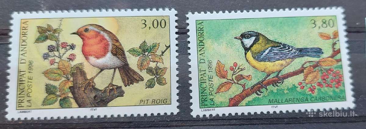 Andora(prancūzu) 1996 paukščiai, švarus, Michel Nr
