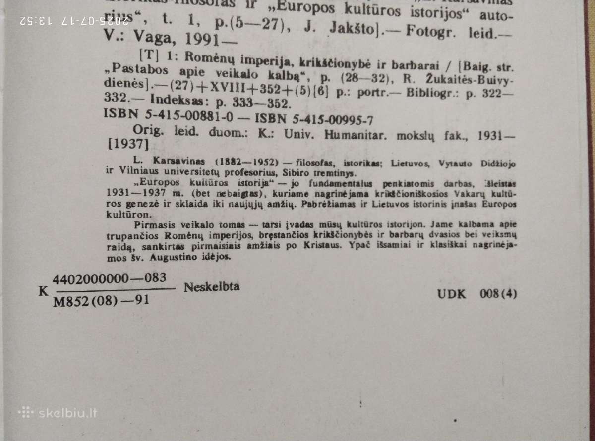 L. Karsavinas "Europos kultūros istorija" 1990 m. - nuotraukos Nr. 13